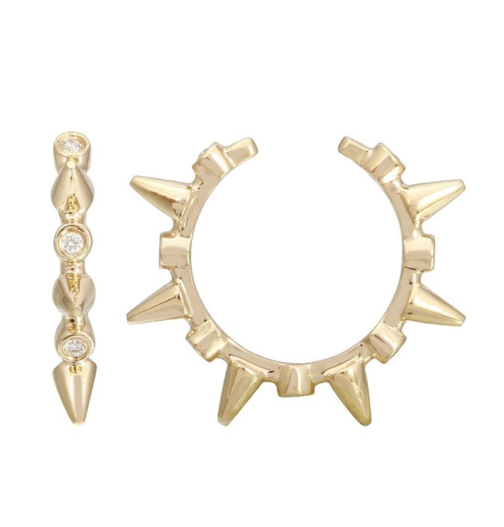 14KT Gold Diamond Spike Cuff Earrings