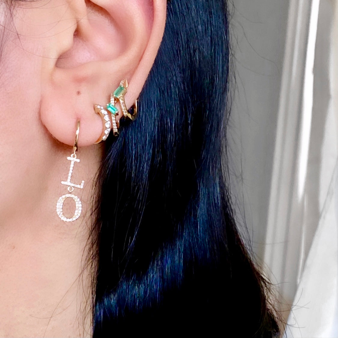 14KT Gold Diamond Split Love Huggie Earrings