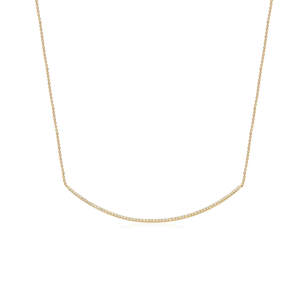14KT Gold Diamond Thin Crescent Bar Necklace - DilaraSaatci