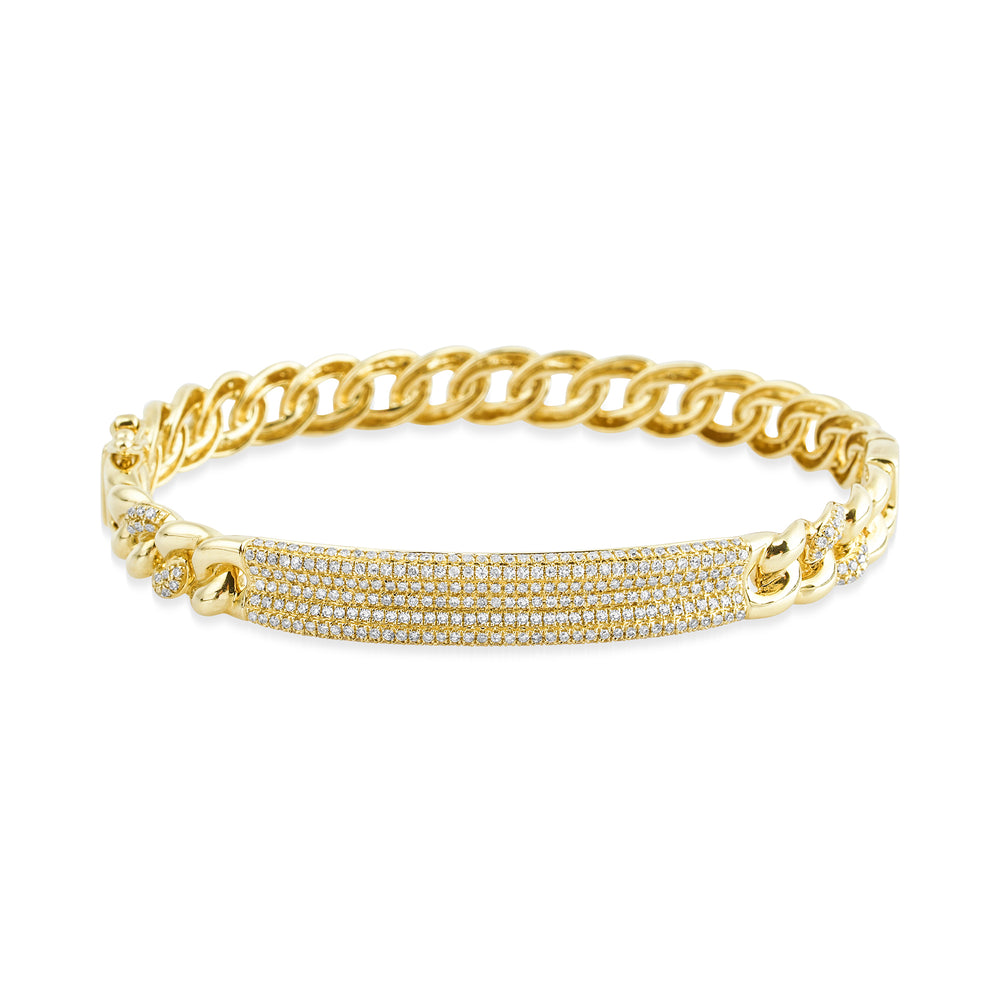 14 KT Gold Diamond Bar Link Bangle Bracelet, NEW - DilaraSaatci