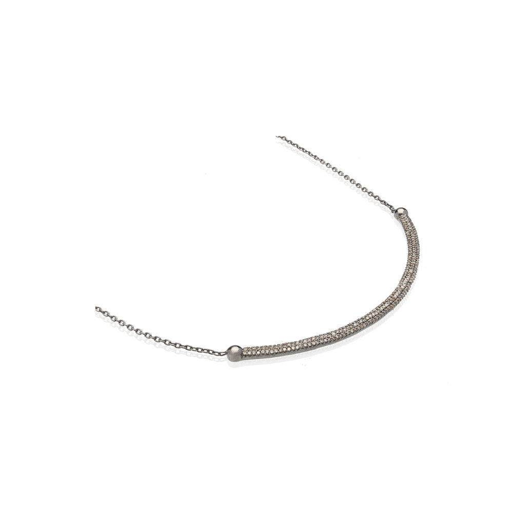 Curved Bar Double Diamond Necklace - DilaraSaatci